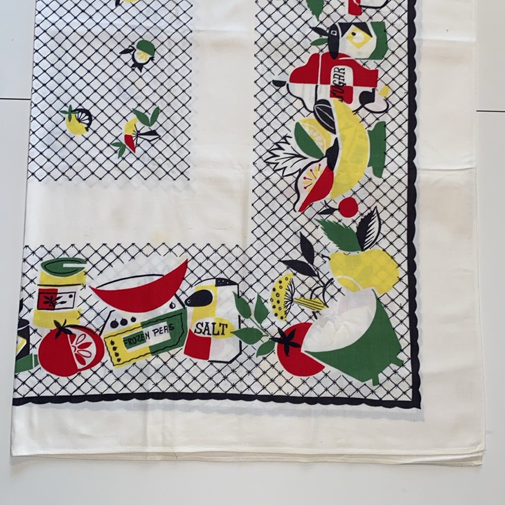 Vintage Colorful MCM Linen Tablecloth 63”x51”